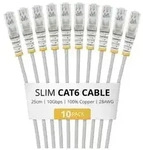 STARTECH.COM 25cm Gray Slim CAT6 Cable 10 Pack Snagless 100W PoE UTP LSZH 28AWG...