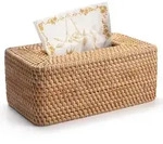 Kosmetikt&uuml;cherbox aus Rattan, Geflochtener T&uuml;cherbox Halter Rechteckig,...