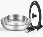 Pfannenset 22+28cm Edelstahl Induktion abnehmbarer Griff stapelbar silberfarben