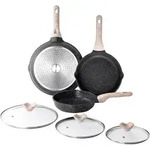 3-teiliges Bratpfannen-Set mit Deckel 20/24/28 cm, Granit