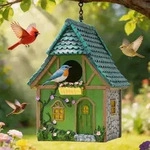 Vogelhaus Kunstharz wetterfest mit Kette bunt f&uuml;r Au&szlig;enbereich