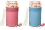M&uuml;slibecher Joghurtbecher Auslaufsicher Brotdose L&ouml;ffel 2pcs blau rosa