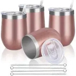 Weinbecher Edelstahl Doppelwandig Deckel Rosagold 4 St&uuml;ck (1er Pack)