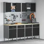 vidaXL 10-tlg. Werkstattschrank-Set mit Stecktafel Schwarz MDF Metall