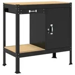 vidaXL Werkbank mit Regal Schwarz 90 x 49 x 91 cm Sperrholz und Metall