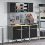 vidaXL 7-tlg. Werkbank-Set Schwarz Stahl