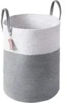 W&auml;schekorb W&auml;schesammler Baumwolle Wei&szlig; & Grau 38cm(D)x50cm(H)