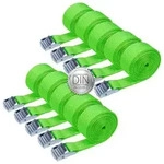 Spanngurte 10er-Pack 25mm x 2.5m Gr&uuml;n Klemmschloss DIN EN 12195-2