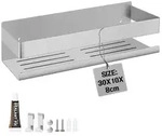Duschablage ohne Bohren 30cm Edelstahl mit Haken geb&uuml;rstet Silber