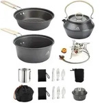 THTYBROS Camping Kochgeschirr Set 17-teilig mit Kocher Aluminium hart eloxiert