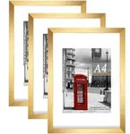 Bilderrahmen A4 Passepartout Gold 3er Poster Urkunden Wand A4-3P gold