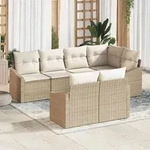 vidaXL 7-tlg. Garten-Sofagarnitur mit Kissen Beige Poly Rattan