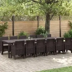 vidaXL 13-teiliges Garten Esstisch Set mit Kissen Braun Poly-Rattan