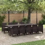 vidaXL 11-teiliges Garten Essgruppe mit Kissen Braun Poly Rattan
