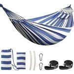 H&auml;ngematte Baumwolle Camping 300kg Blau Wei&szlig; Gestreift 270x150cm