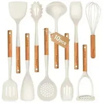 Silikon K&uuml;chenhelfer Set 10-teilig mit Holzgriff Wei&szlig;