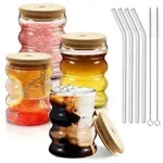 BORDEAG Bubble Gl&auml;ser Set 4x 350ml Borosilikatglas mit Deckel & Strohhalm