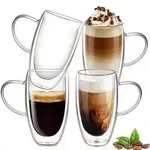 Doppelwandige Latte Macchiato Gl&auml;ser 450ml 4er Set Borosilikatglas
