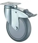Lenkrolle m.Festst.D.100mm Trgf.80kg m.Platte Kugell.Gum.grau BS ROLLEN