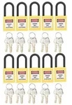 FILFEEL Lockout-Schloss 38mm Nylon gelb 10er Set mit 2 Schl&uuml;sseln