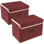 Faltbare Aufbewahrungsbox mit Deckel Stoff 38x25x25 cm 2-St&uuml;ck Rotwein