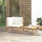 vidaXL 2-tlg. Garten-Lounge-Set mit Cremewei&szlig;en Kissen Bambus