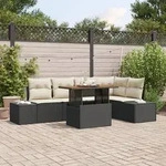 vidaXL 6-Teiliges Garten Essgruppen Set mit Kissen Schwarz Poly Rattan Akazie