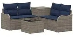 vidaXL Sofa Set 6 stk. Grau und Marineblau Polyrattan und Stahl