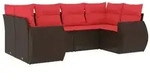vidaXL 6-teiliges Gartensofa-Set mit Kissen, braun, Polyrattan