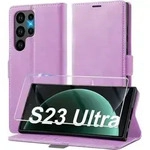 Handyh&uuml;lle S23 Ultra Klappbar Sto&szlig;fest Schutzfolie Purple in Lederoptik