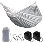 H&auml;ngematte Baumwolle Outdoor Baumgurte Reisetasche Camping Grau