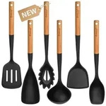 K&uuml;chenutensilien-Set 6-teilig Silikon Holzgriff Schwarz