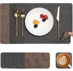 Tischsets Abwaschbar Kunstleder Rutschfest Grau Braun 6er Set