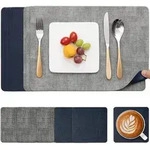 Tischsets Abwaschbar Kunstleder Rutschfest Grau Blau 6er Set