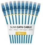 STARTECH.COM 50cm Blue Slim CAT6 Cable 10 Pack Snagless 100W PoE UTP LSZH 28AWG...