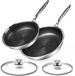 Premium Edelstahl Pfannenset 24+28cm Antihaft Induktion Backofenfest