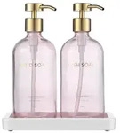 500 ml Pink Glass Soap Dispenser Set, Glass Soap Dispenser for Bathroom |...