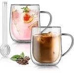Joeyan Doppelwandige Kaffeegl&auml;ser 450ml mit Griff, 2er Set, Borosilikatglas