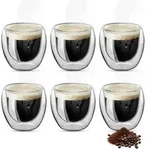 Espressotassen 6er Set Doppelwandig 80ml Borosilikatglas Hitzebest&auml;ndig