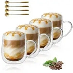Latte Macchiato Gl&auml;ser 450ml Doppelwandig mit Henkel 4er Set inkl. L&ouml;ffel