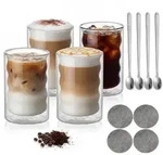 Set 4 Doppelwandige Kaffeegl&auml;ser 350ml Borosilikatglas mit L&ouml;ffeln &...