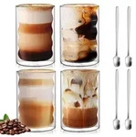 Latte Macchiato Gl&auml;ser Doppelwandig 4er Set 400ml mit L&ouml;ffeln Borosilikatglas