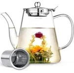 Teekanne Glas 1200ml mit Siebaufsatz Edelstahl Filter Borosilikat