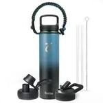Trebo Trinkflasche Edelstahl 709ml Indigoschwarz mit 3 Deckeln und...