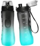 Wasserflasche Zeitmarkierung Tritan BPAfrei 750 ml Schwarz Gr&uuml;n