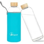 Glasflasche 1 l Borosilikatglas Schutzh&uuml;lle Hellblau 1000 ml