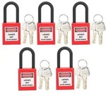 FILFEEL Lockout Lock 38mm Set Rot 5 St&uuml;ck mit je 2 Schl&uuml;sseln