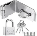 Edelstahl T&uuml;rschloss Haspe 90&deg; rechtwinklig mit Vorh&auml;ngeschloss 4 Inch Silber