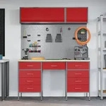 vidaXL 8-tlg. Werkstattschrank-Set mit Stecktafel Rot MDF und Metall