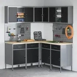 vidaXL 12-tlg. Werkstattschrank-Set mit Stecktafel Schwarz MDF Metall